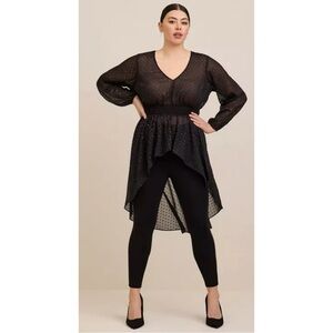 TORRID Chiffon Rainbow Clip Dot Smocked Waist Hi-Low Top 00 (M/L)